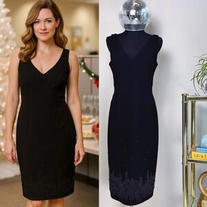 BCBGMAXAZRIA Black Sleeveless Beaded‎ Sheath Dress, Size 8, Vintage Y2K